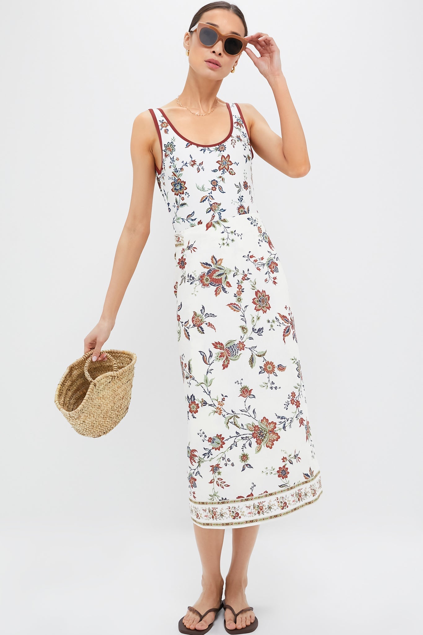 Terracotta Chintz Cotton Linen Margot Wrap Skirt