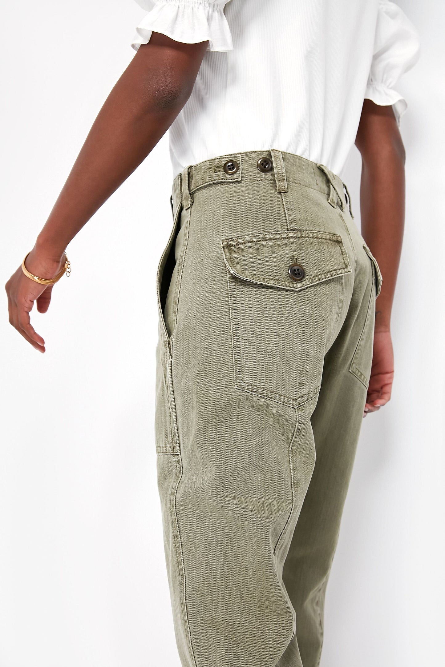 Vintage Olive Herringbone Utility Pant