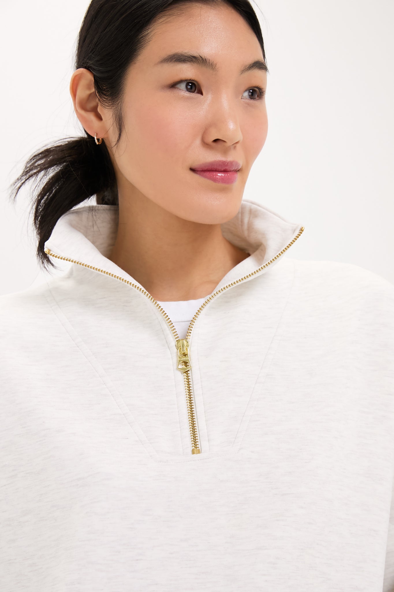 Ivory Marl Hawley Half Zip Sweat