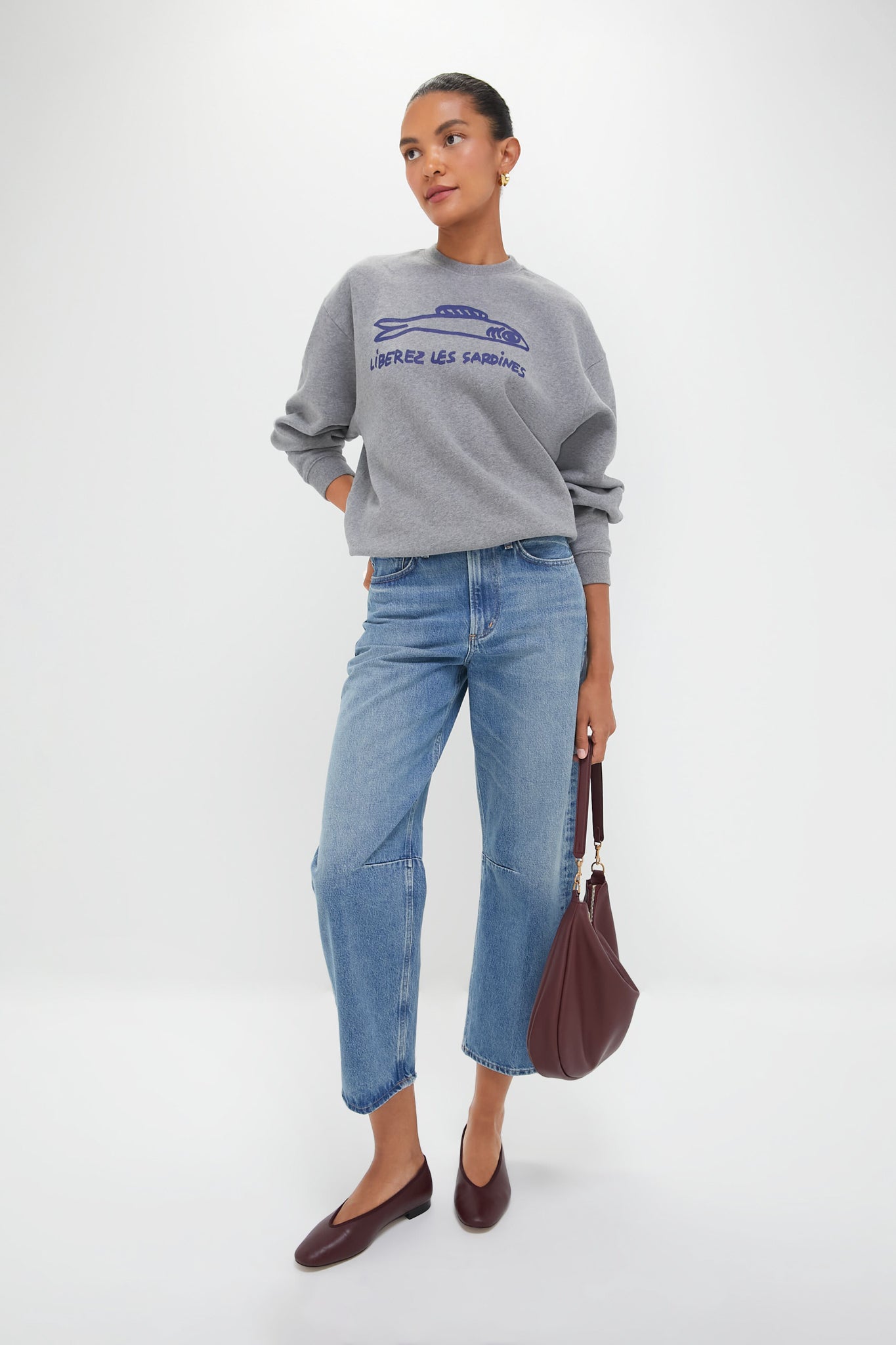 Grey and Navy Liberez Les Sardines Oversized Sweatshirt