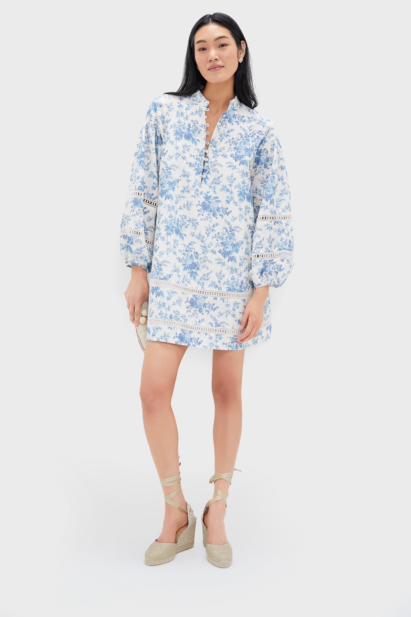 Forget Me Not Floral Cotton Linen Mini Maryse Caftan
