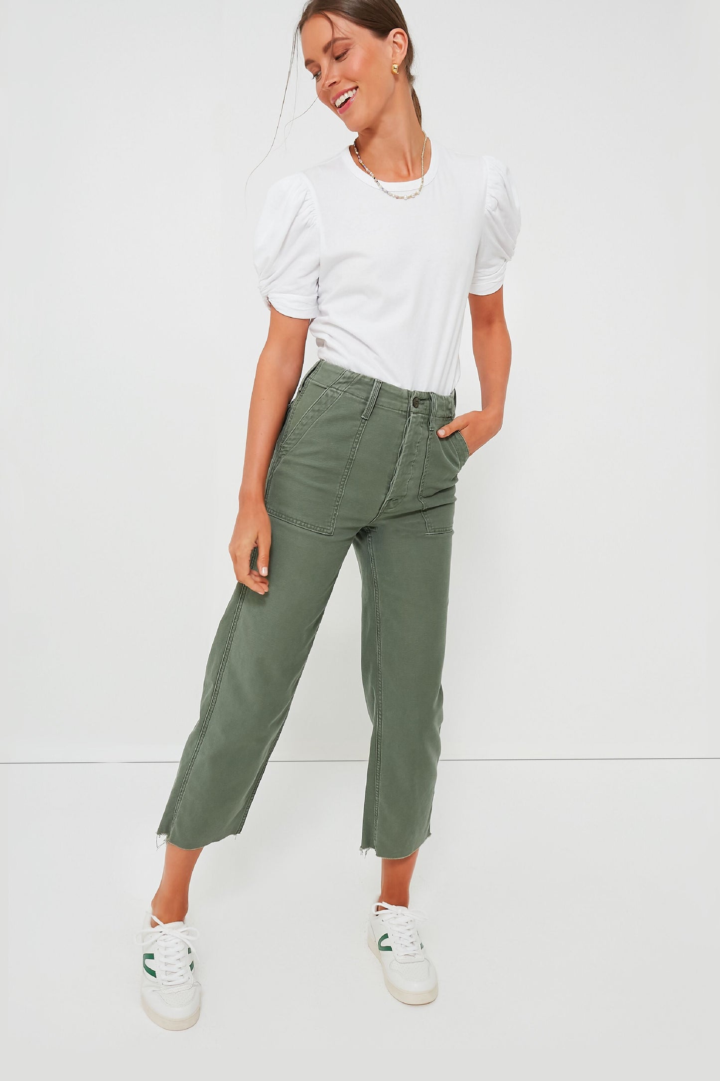 White Vesty Puff Short Sleeve Crewneck