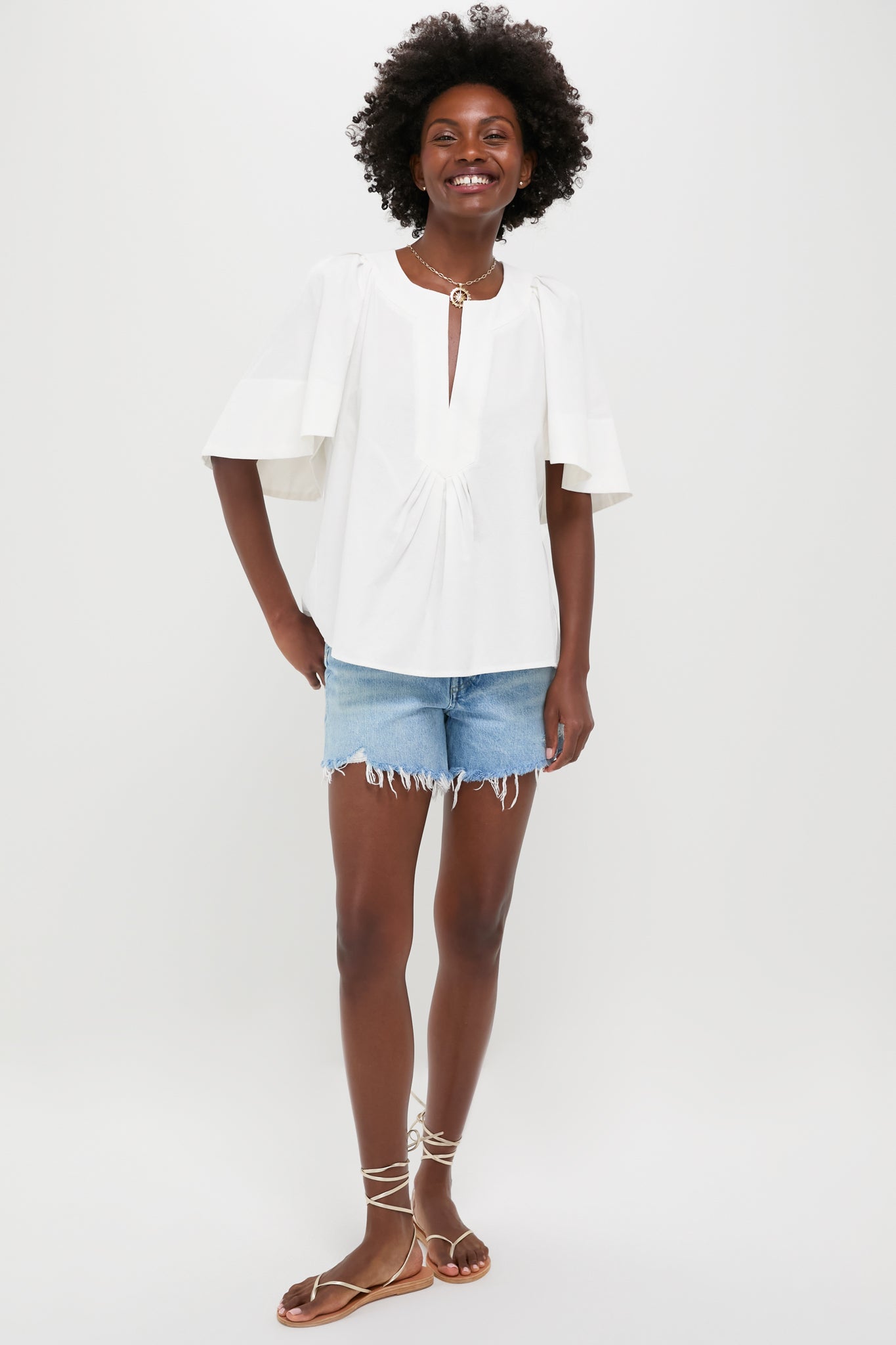 White Finley Flutter Sleeve Top