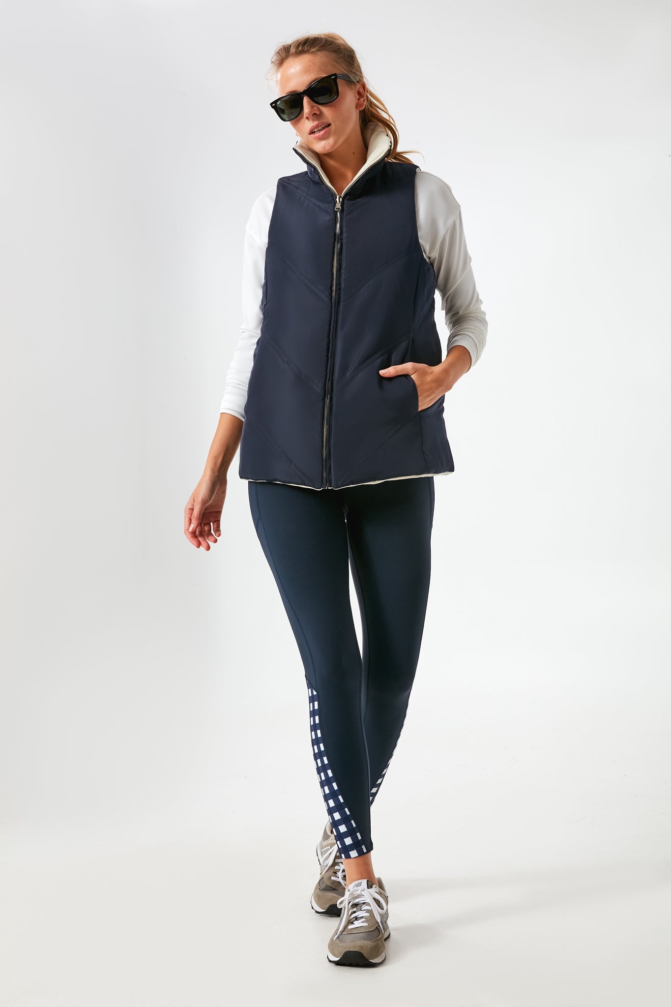 White and Navy Reversible Varsity Vest