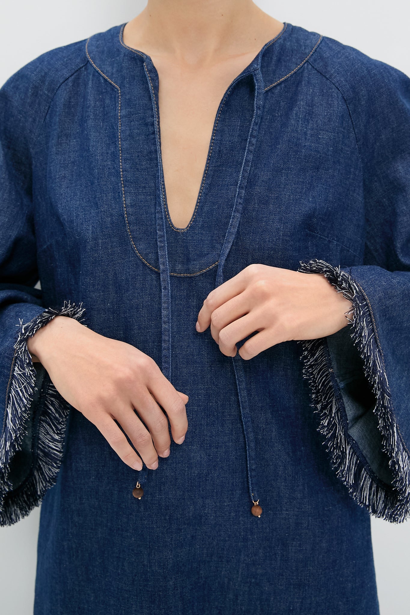 Atlantic Rhiannon Fringe Denim Midi Dress