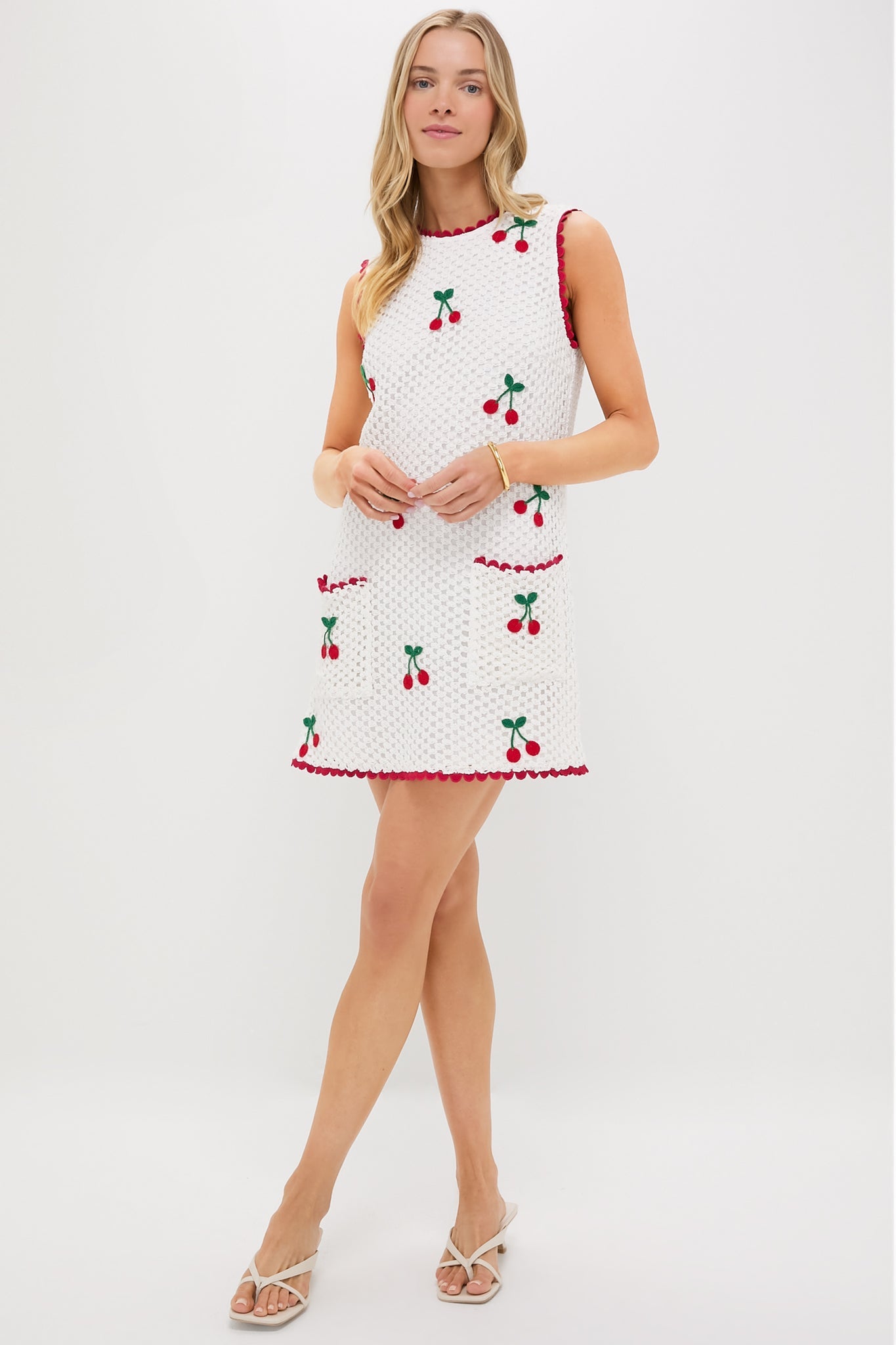 Bright White Cherry Crochet Wynn Mini Dress