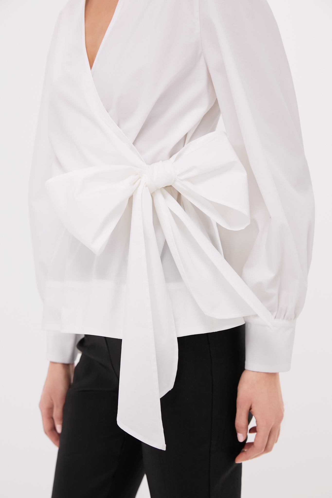 White Tie Front Bow Bea Blouse
