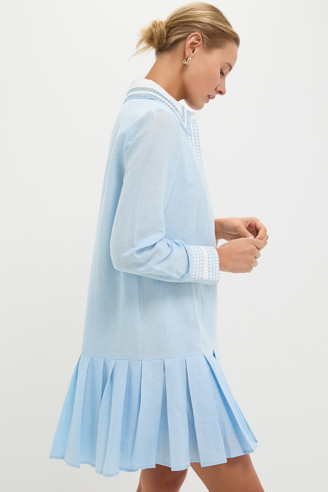 Light Blue Embroidered Collared Tate Dress