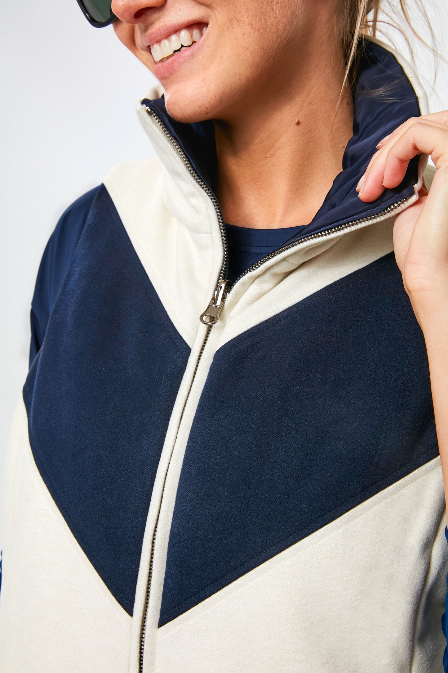 White and Navy Reversible Varsity Vest