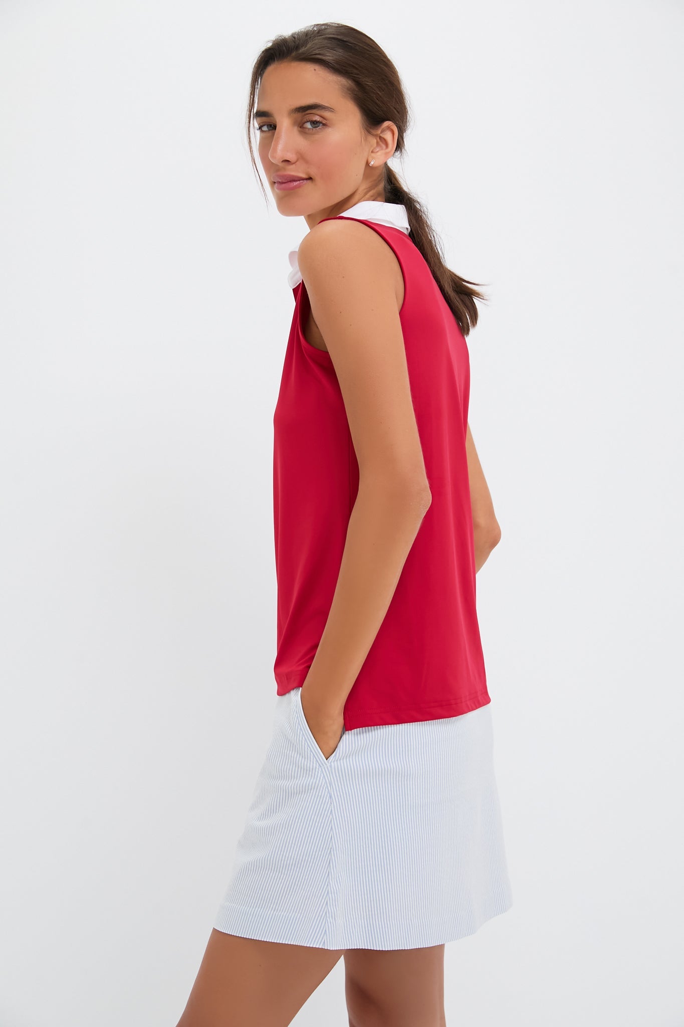 Red Sleeveless Caroline Polo