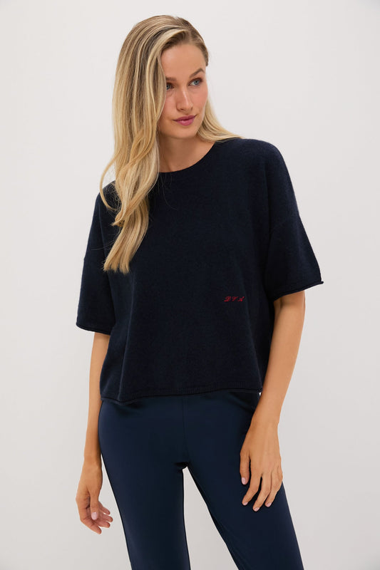 Navy Short Sleeve Cashmere Lila Sweater