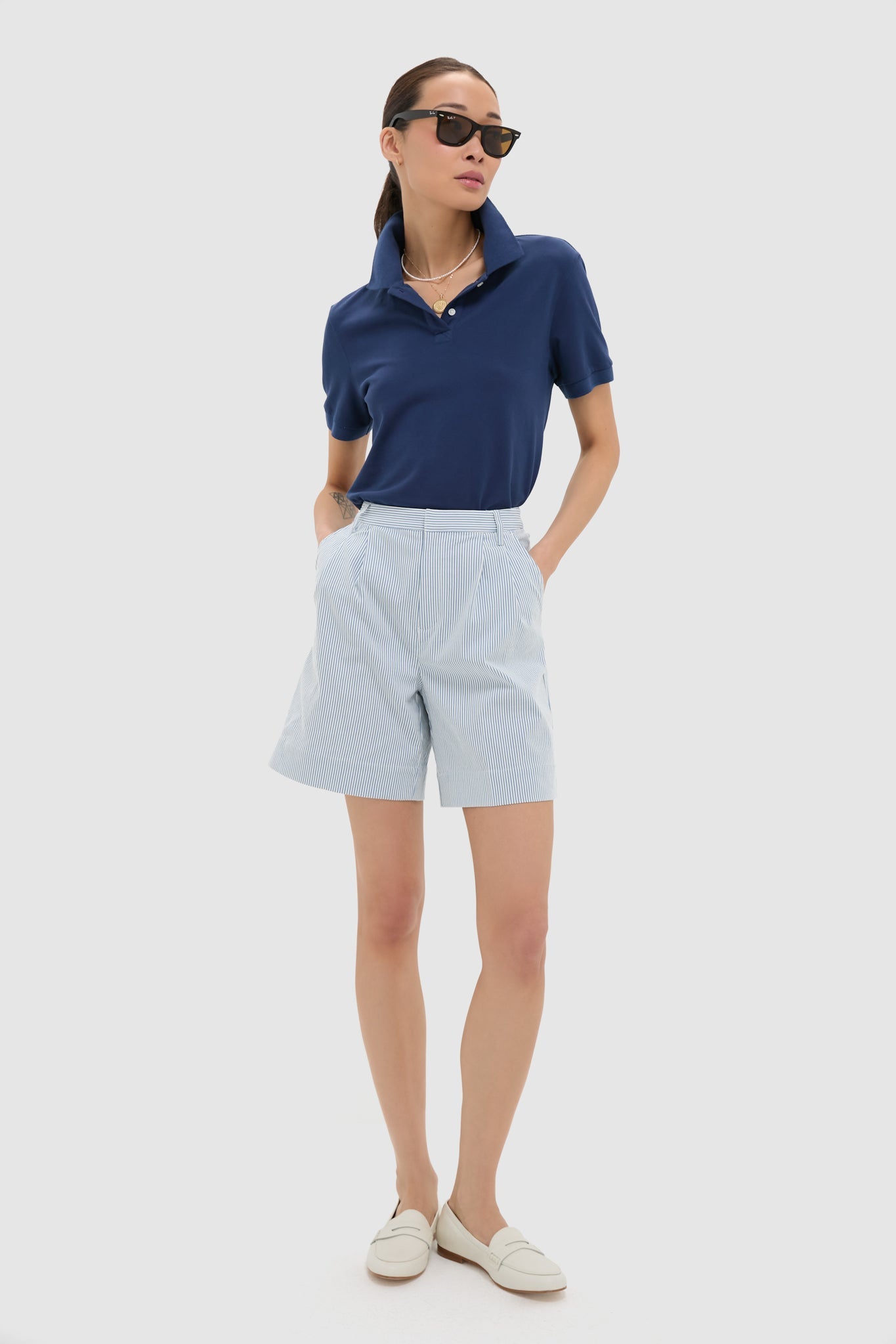 Blue Stretched Stripe Bedford Cord Felix Short