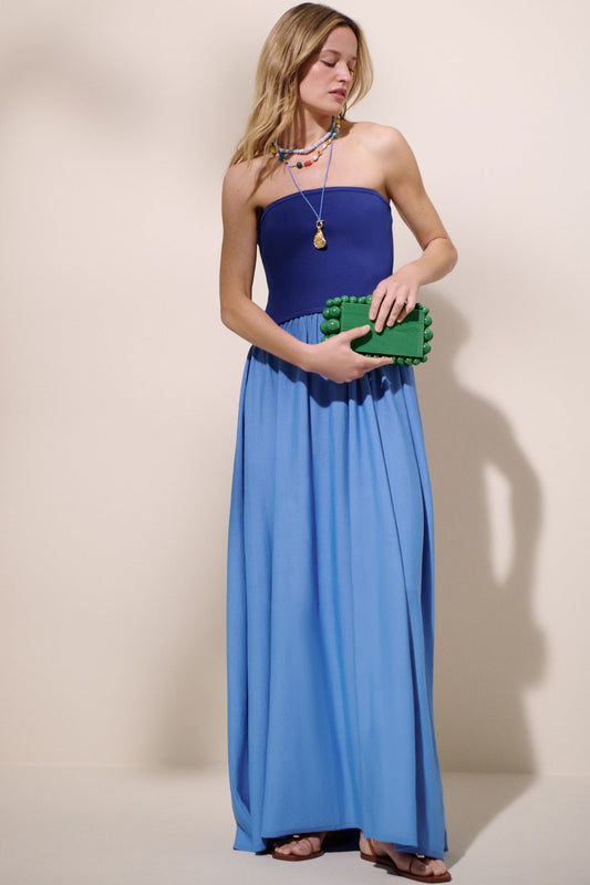 Maritime Navy and Marina Blue Strapless Soglio Dress