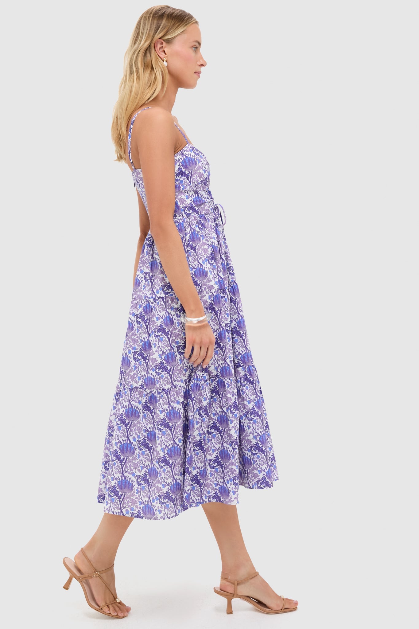 Purple Multi Floral Corinne Cut-Out Midi Dress