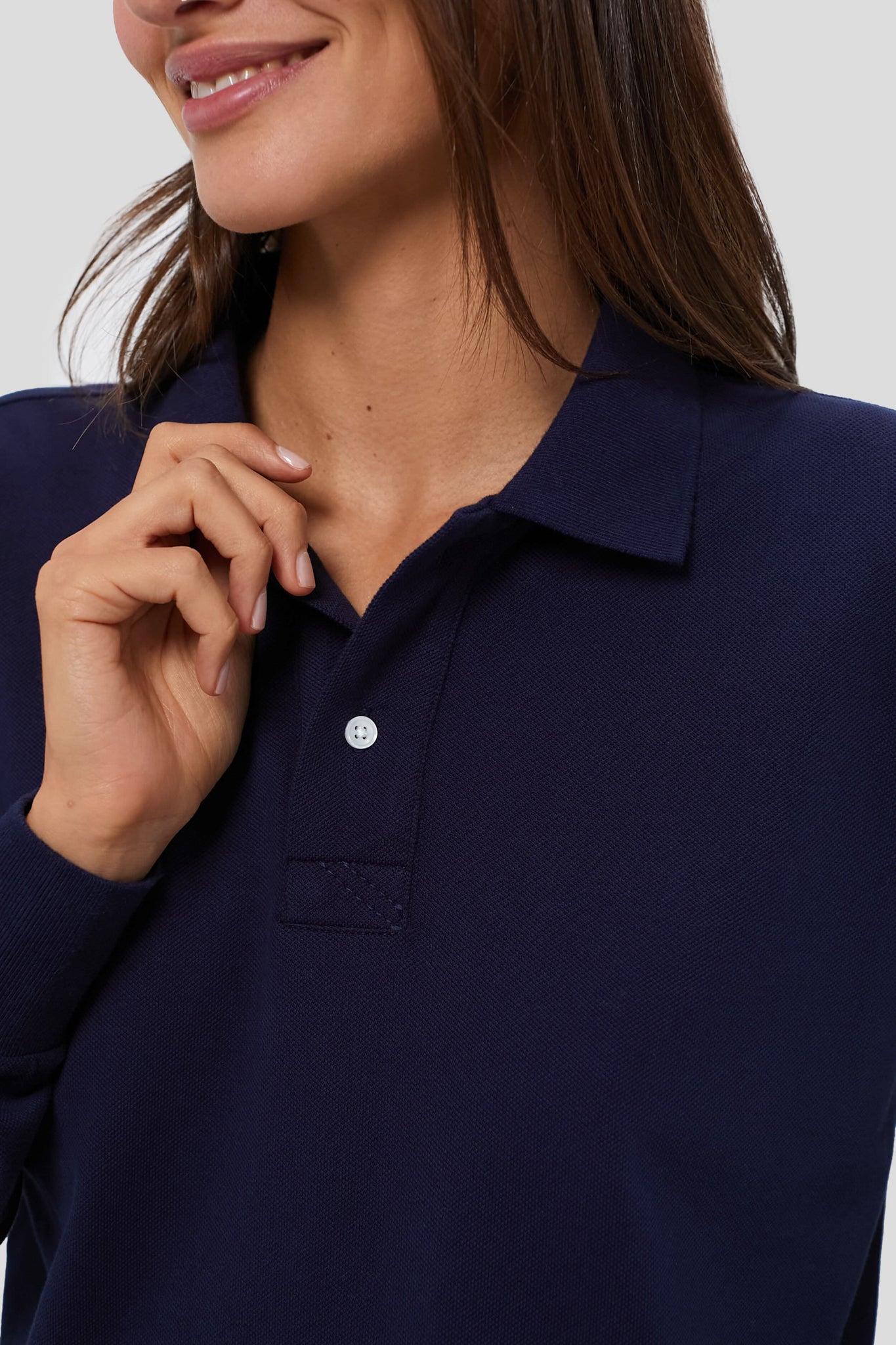 Navy Long Sleeve Pique Holmes Boyfriend Polo