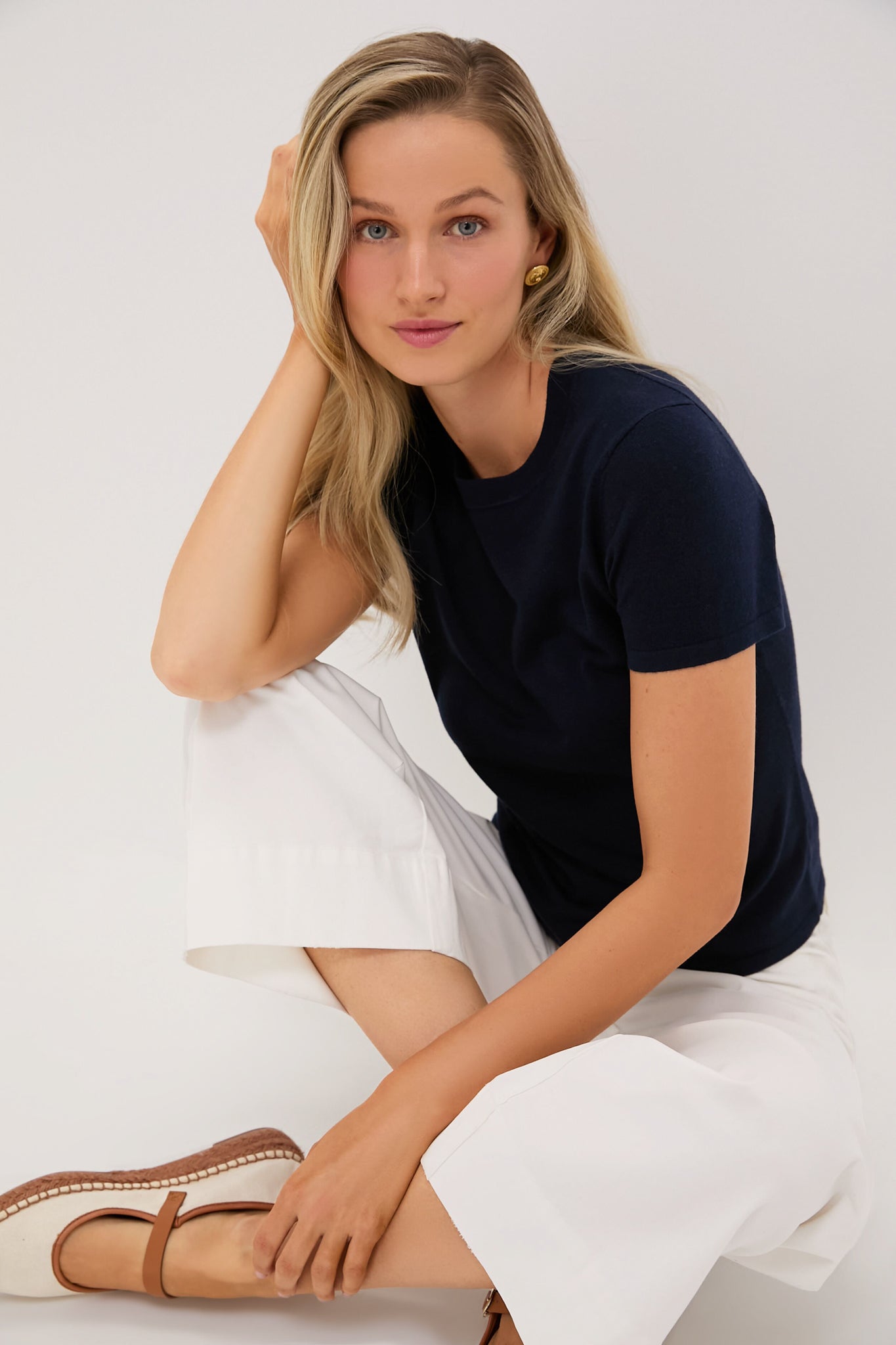 Navy Cashmere Silk Blend Katie Tee