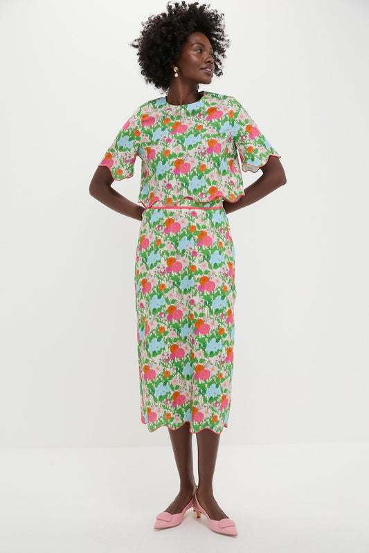 Multi Green Begonia Floral Ida Midi Skirt
