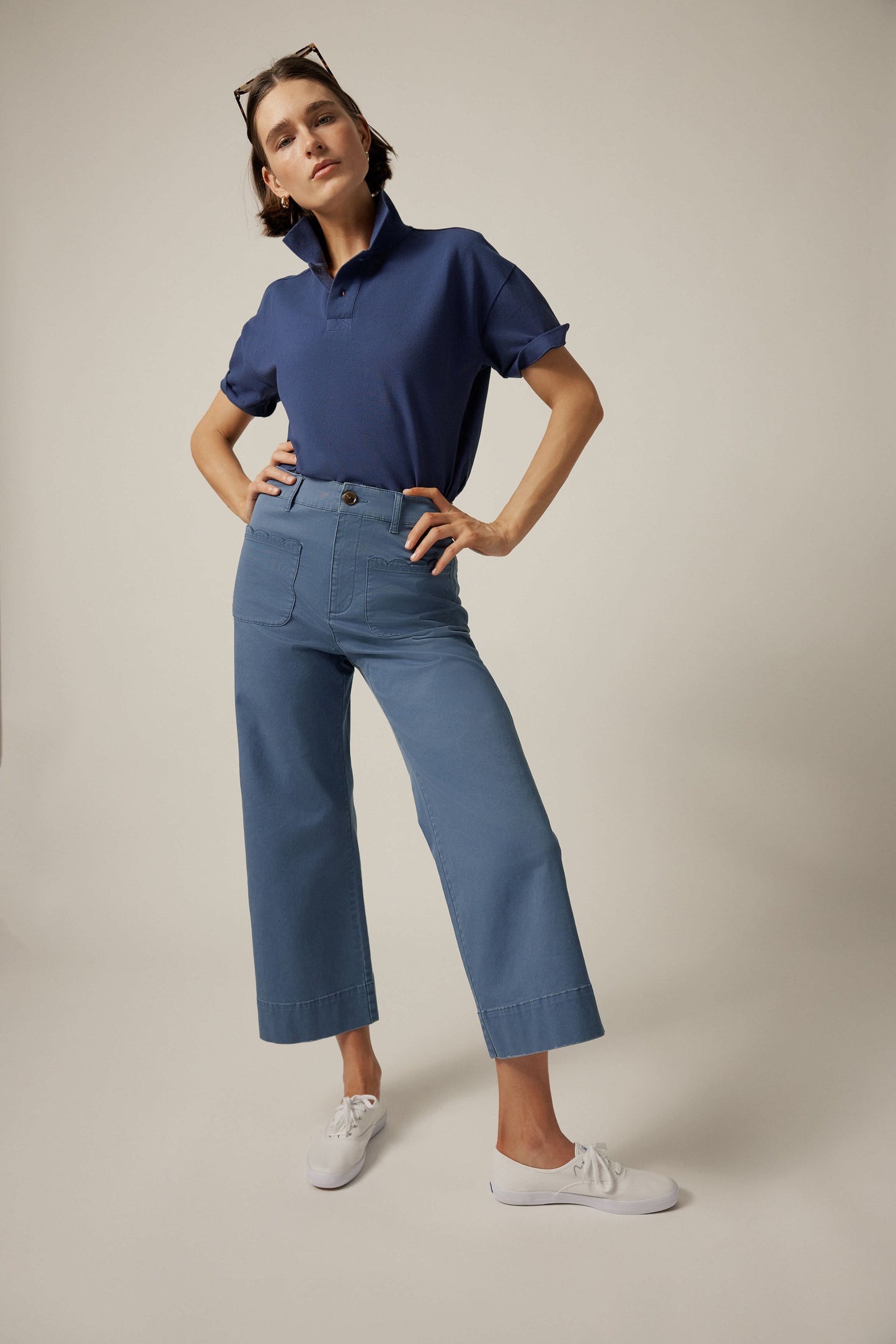 Blue Chino Wide Leg Stretch Davis Pants