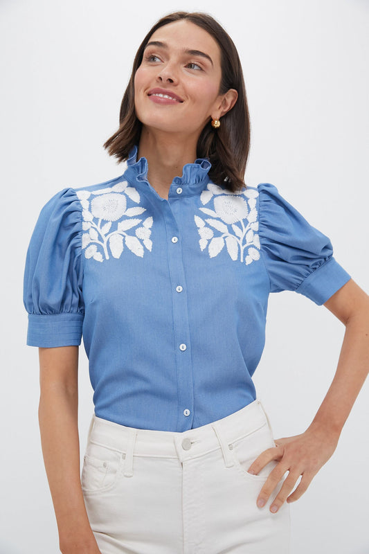 Chambray & White Embroidery Louisa Blouse