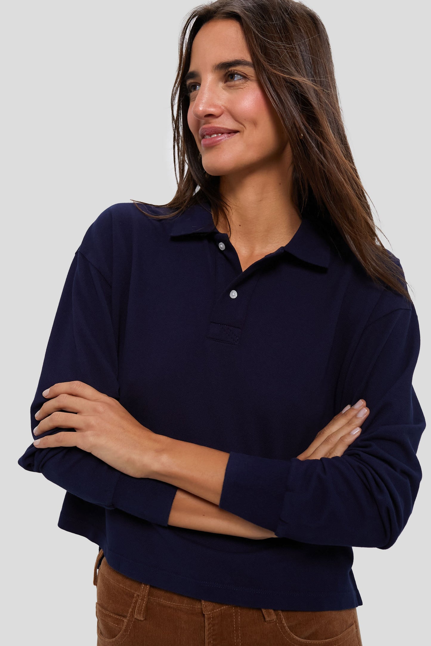 Navy Long Sleeve Pique Holmes Boyfriend Polo