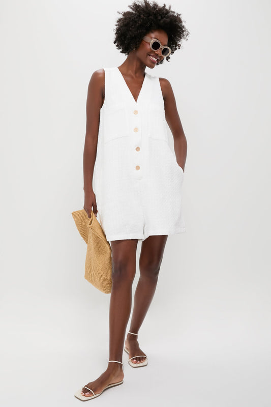 White Textured Myla Romper