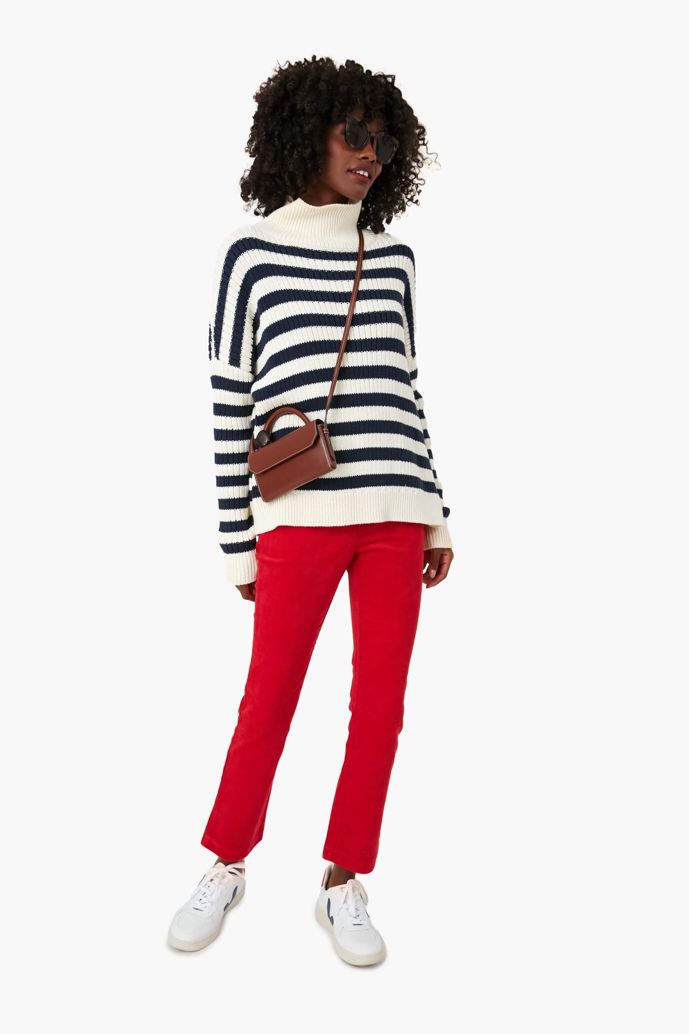 Navy Stripe Carolyn Funnel Neck Sweater