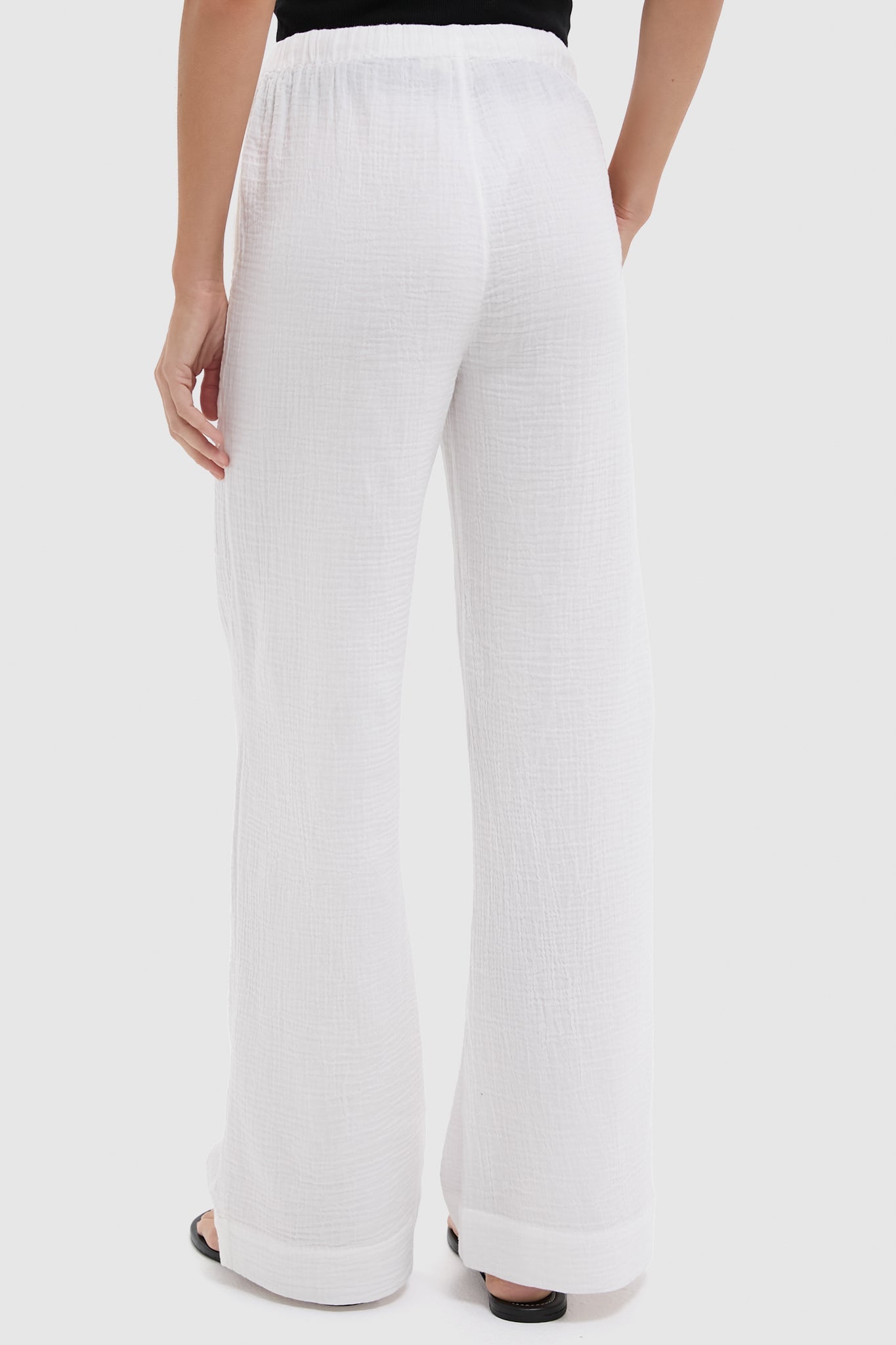 White Dune Cotton Gauze Wide Leg Pant