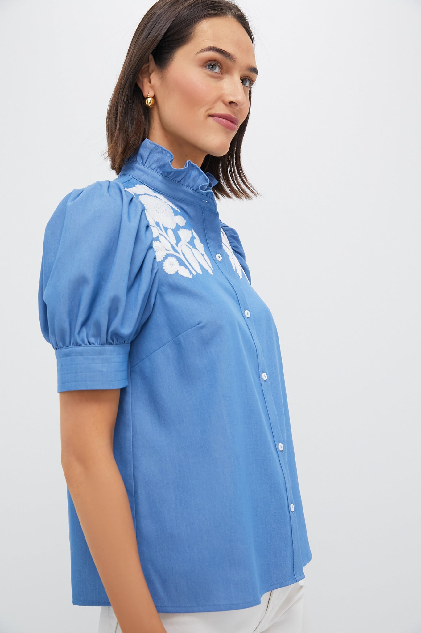 Chambray & White Embroidery Louisa Blouse