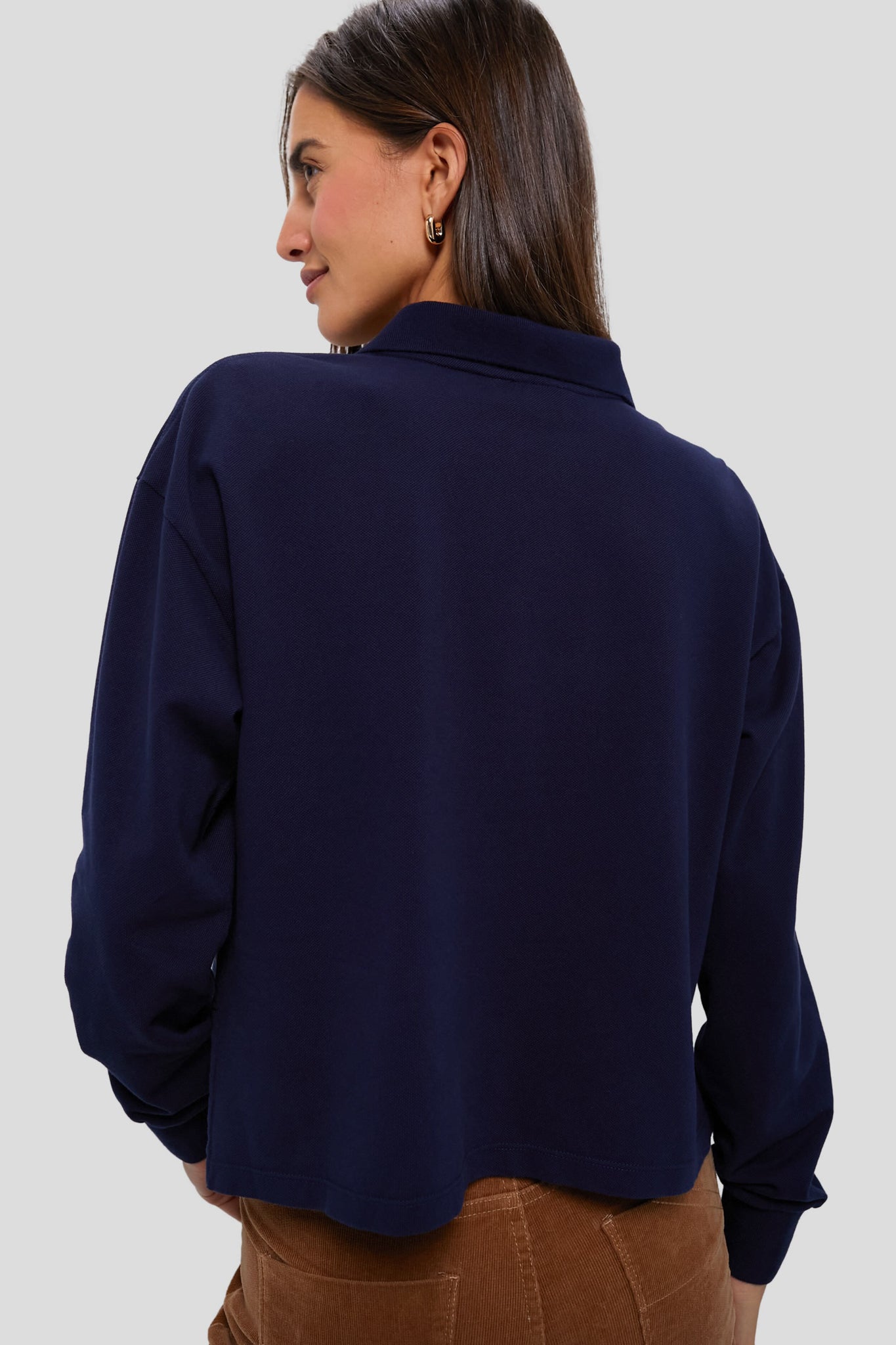 Navy Long Sleeve Pique Holmes Boyfriend Polo