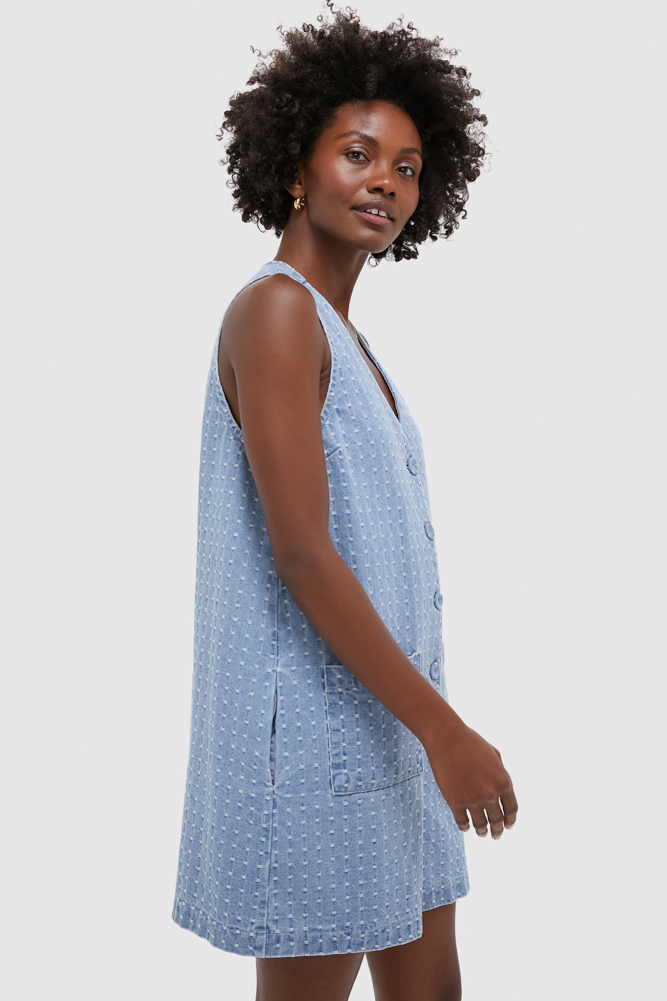 Light Wash Denim Dot Myla Romper
