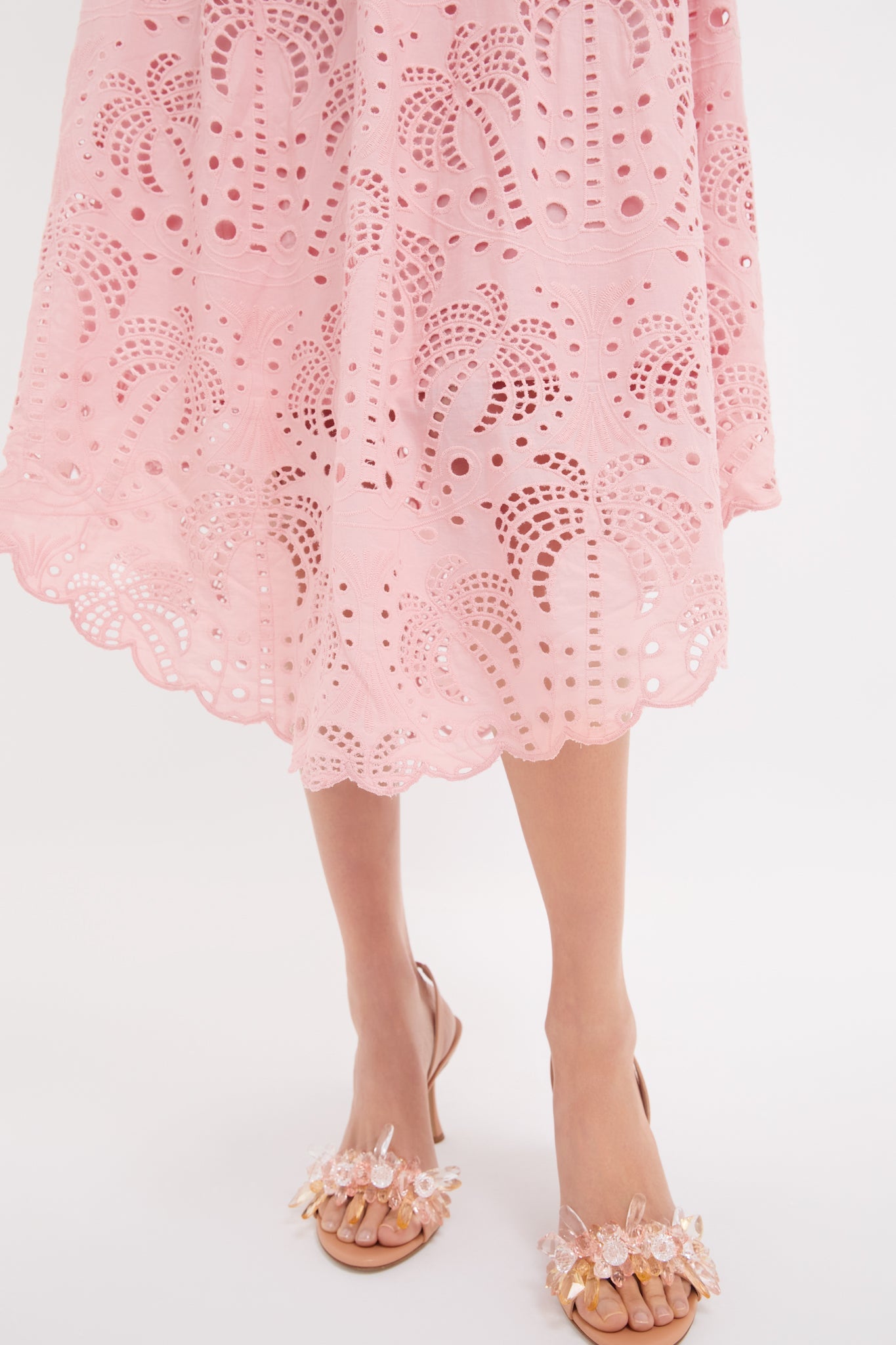 Palm Tree Eyelet Blush Pink Sleeveless Midi Dress