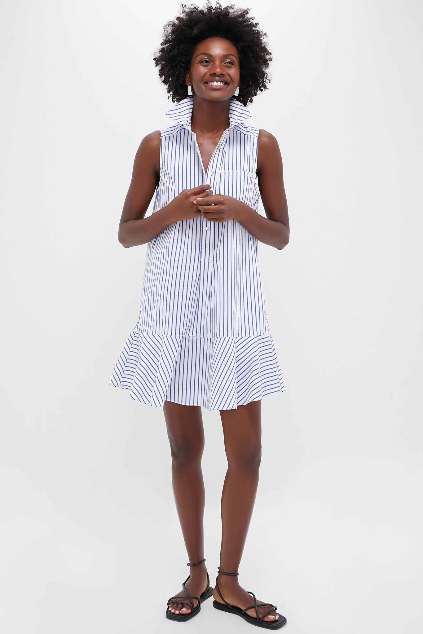 Blue Stripe Sleeveless Callahan Shirt Dress