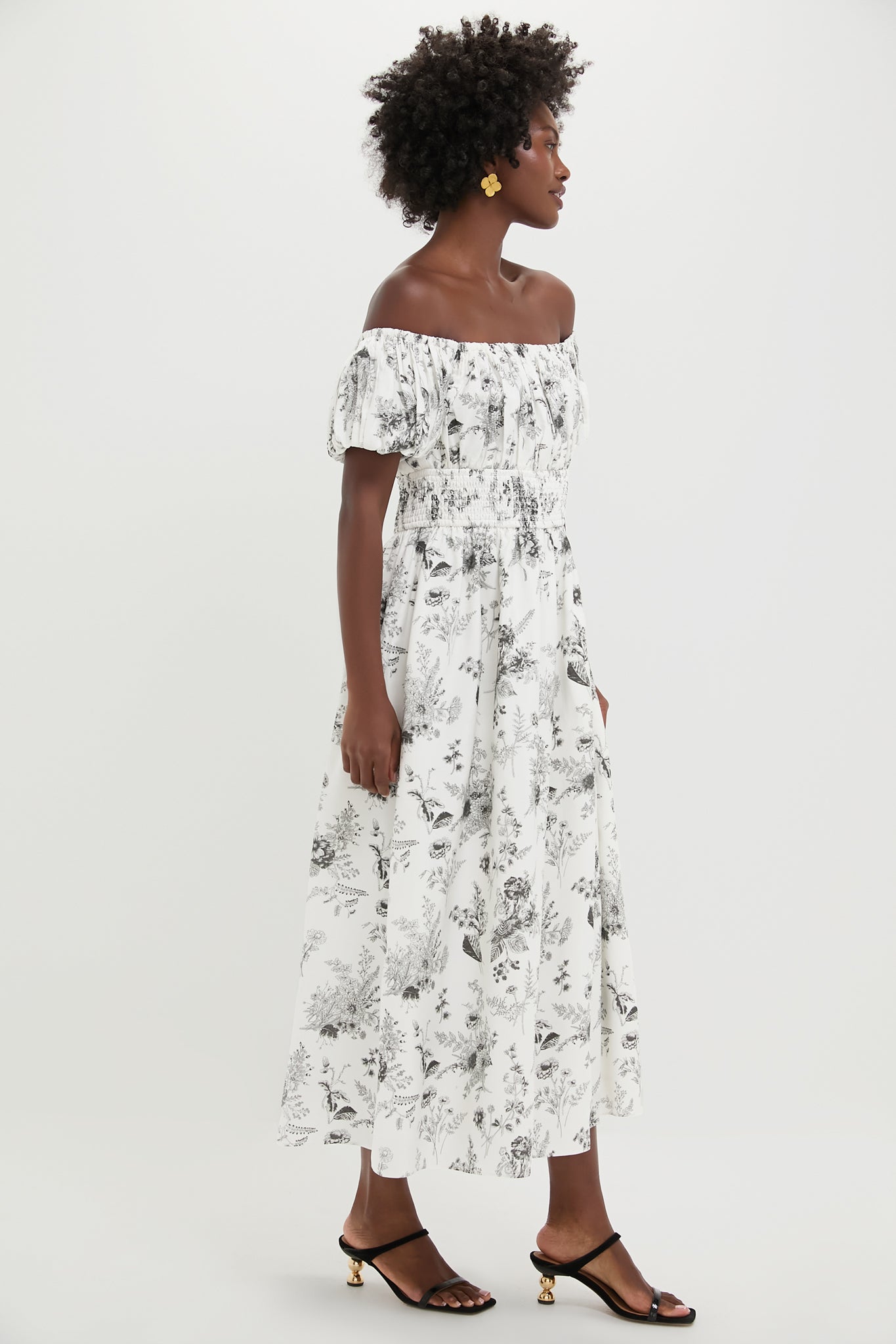 Black & White Floral Smocked Helena Maxi Dress