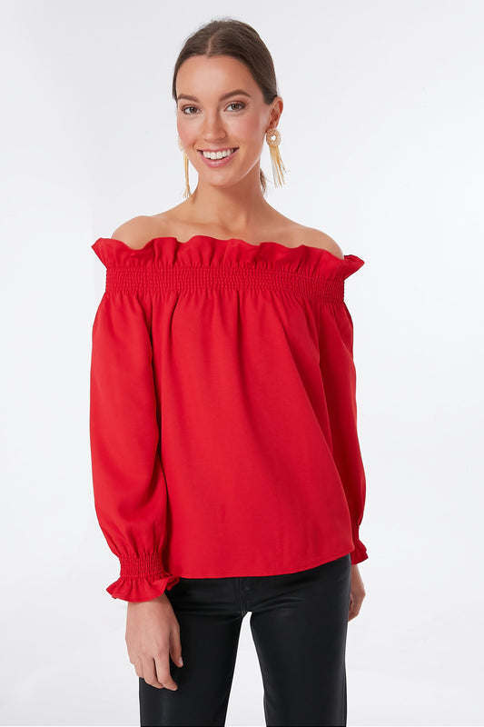 Red Off the Shoulder Marguerite Blouse