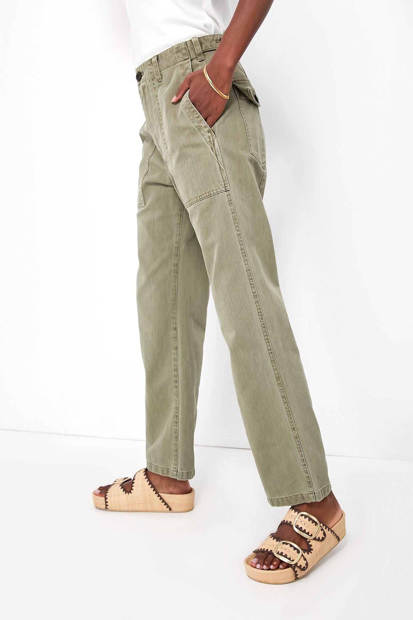 Vintage Olive Herringbone Utility Pant