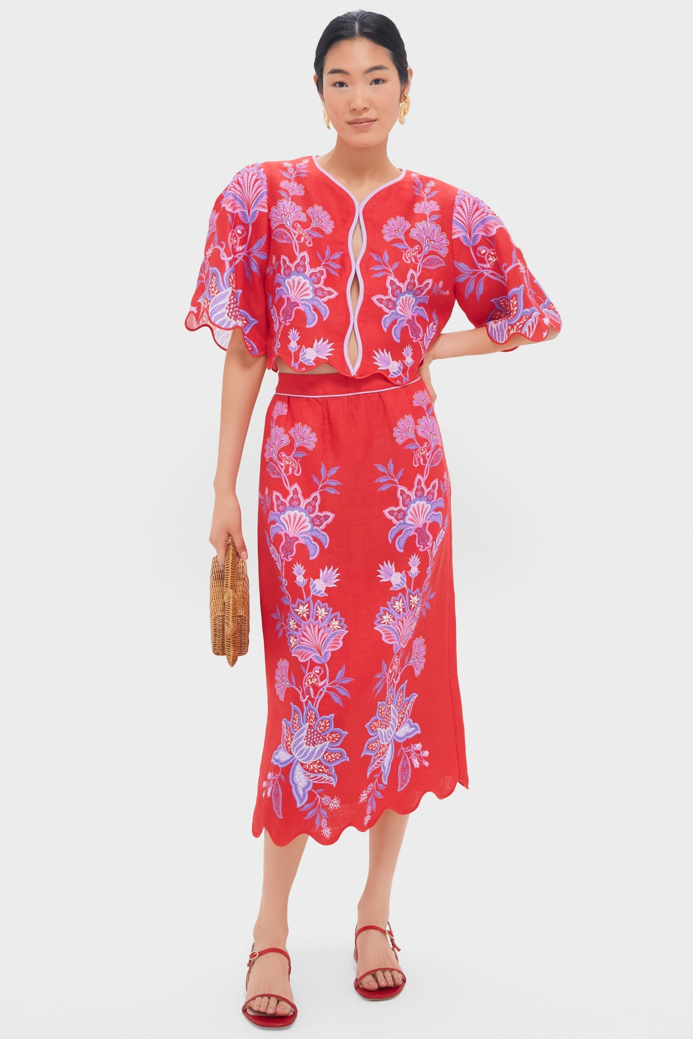 Porcelain Garden Red Midi Skirt