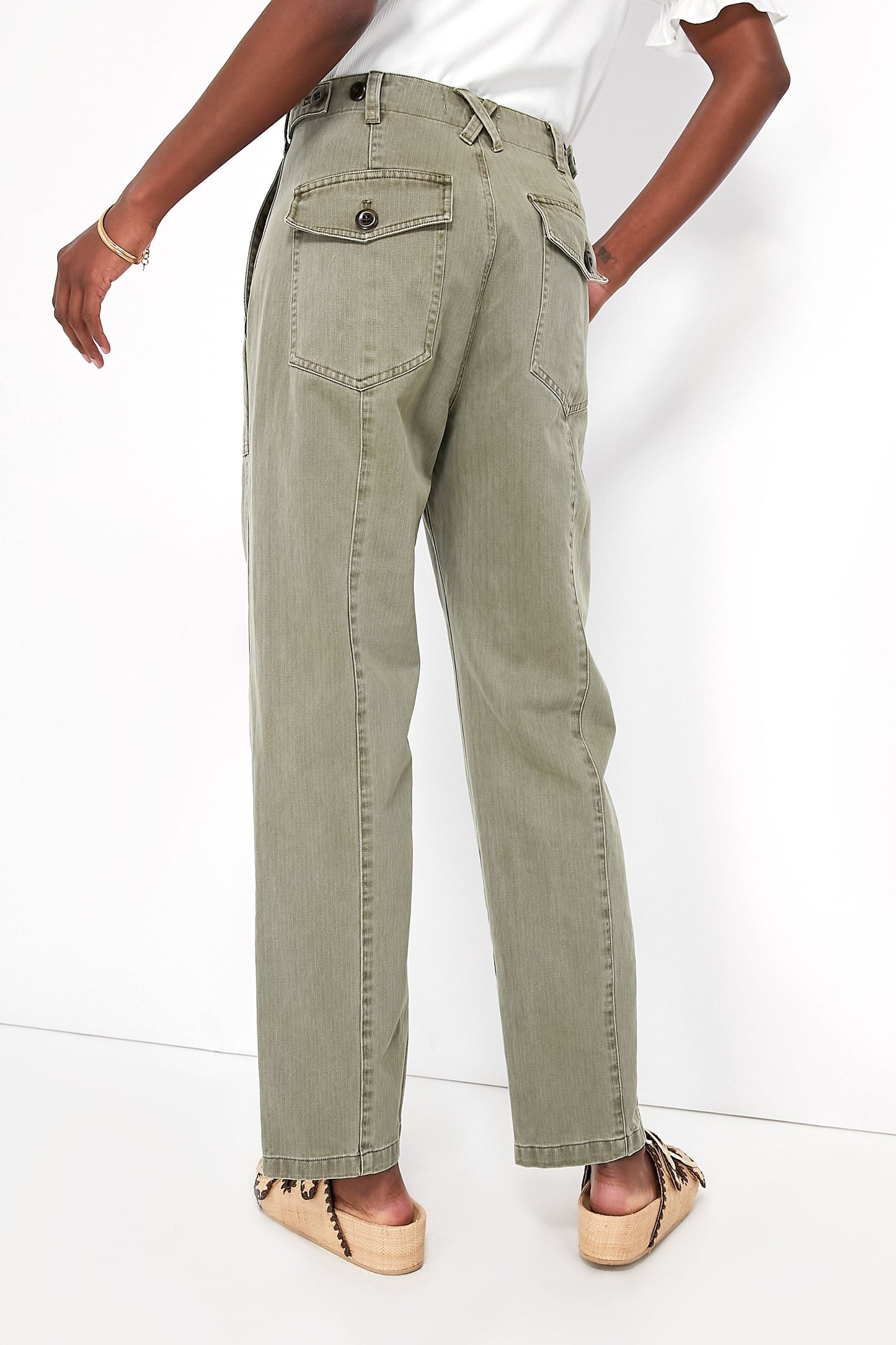 Vintage Olive Herringbone Utility Pant