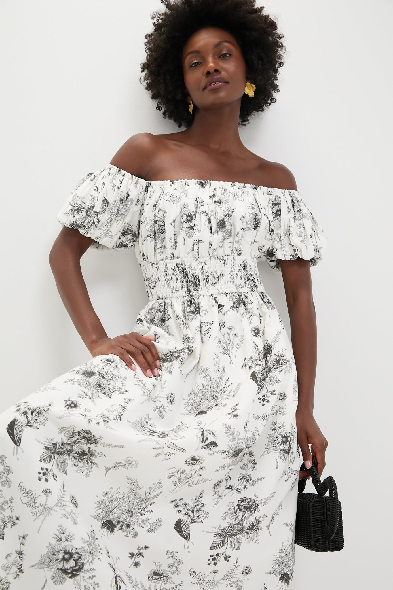 Black & White Floral Smocked Helena Maxi Dress