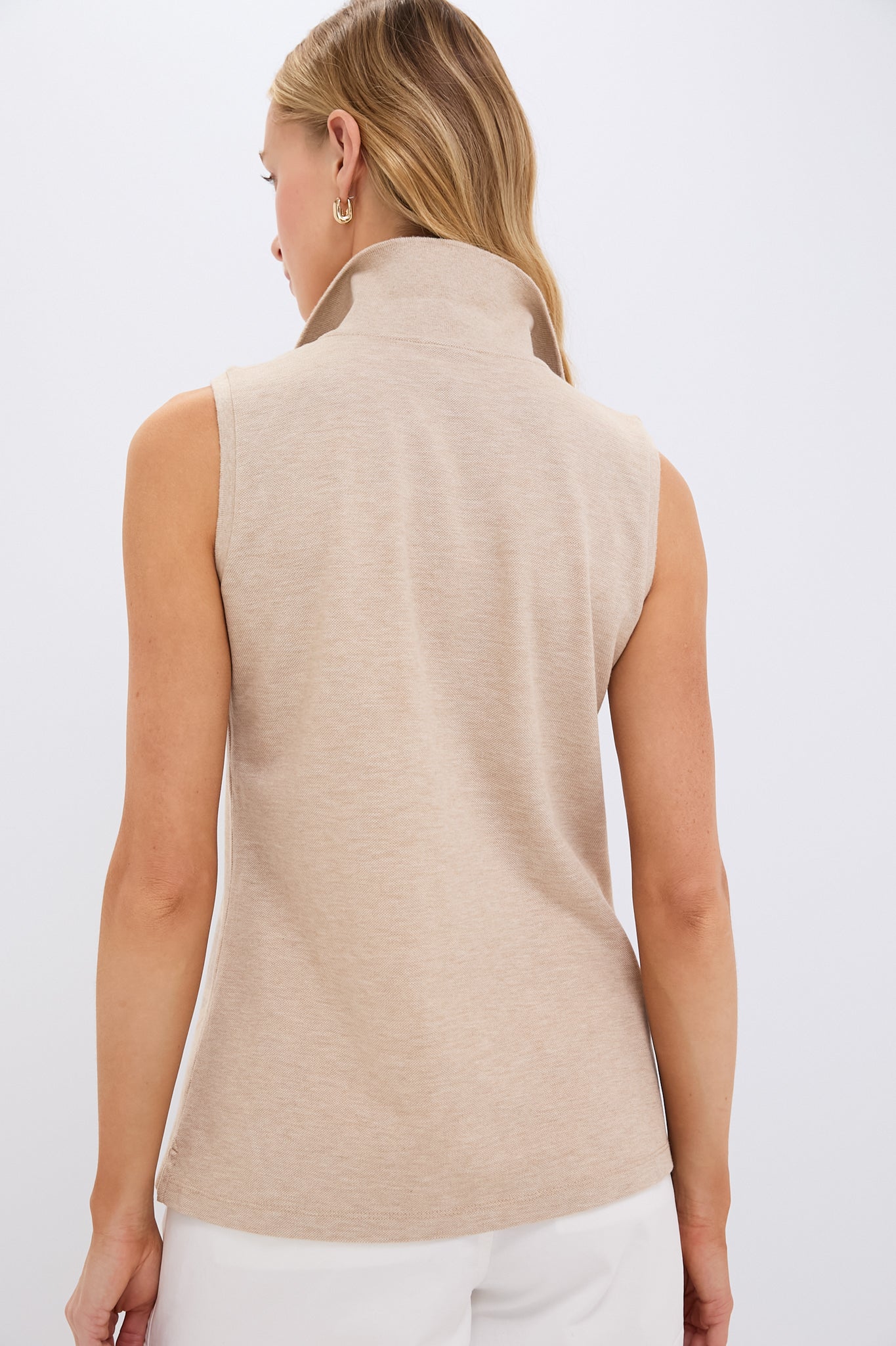 Sandstone Pique Sleeveless Ruffle Margaret Polo