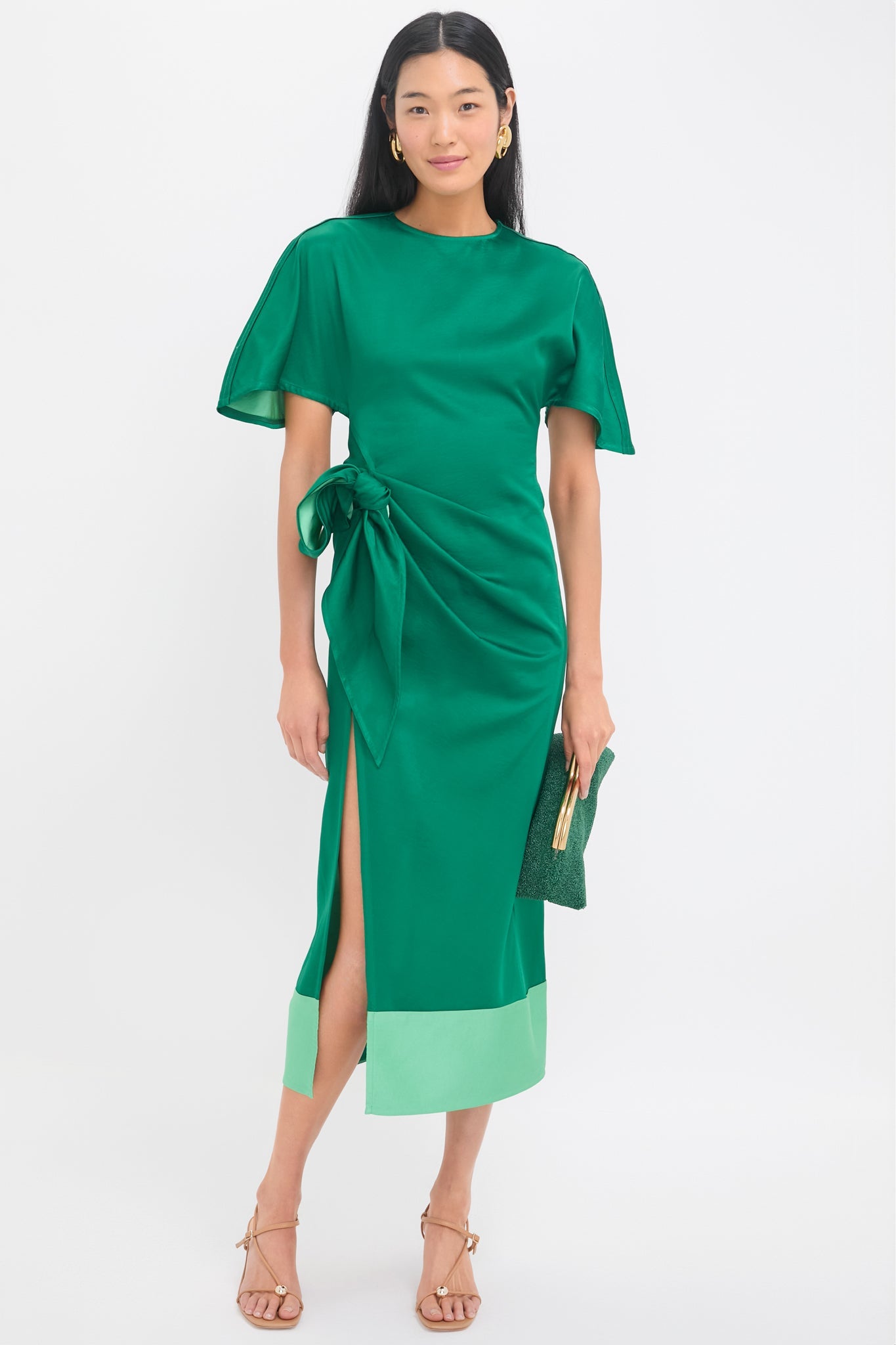 Emerald Slash and Slit Dress