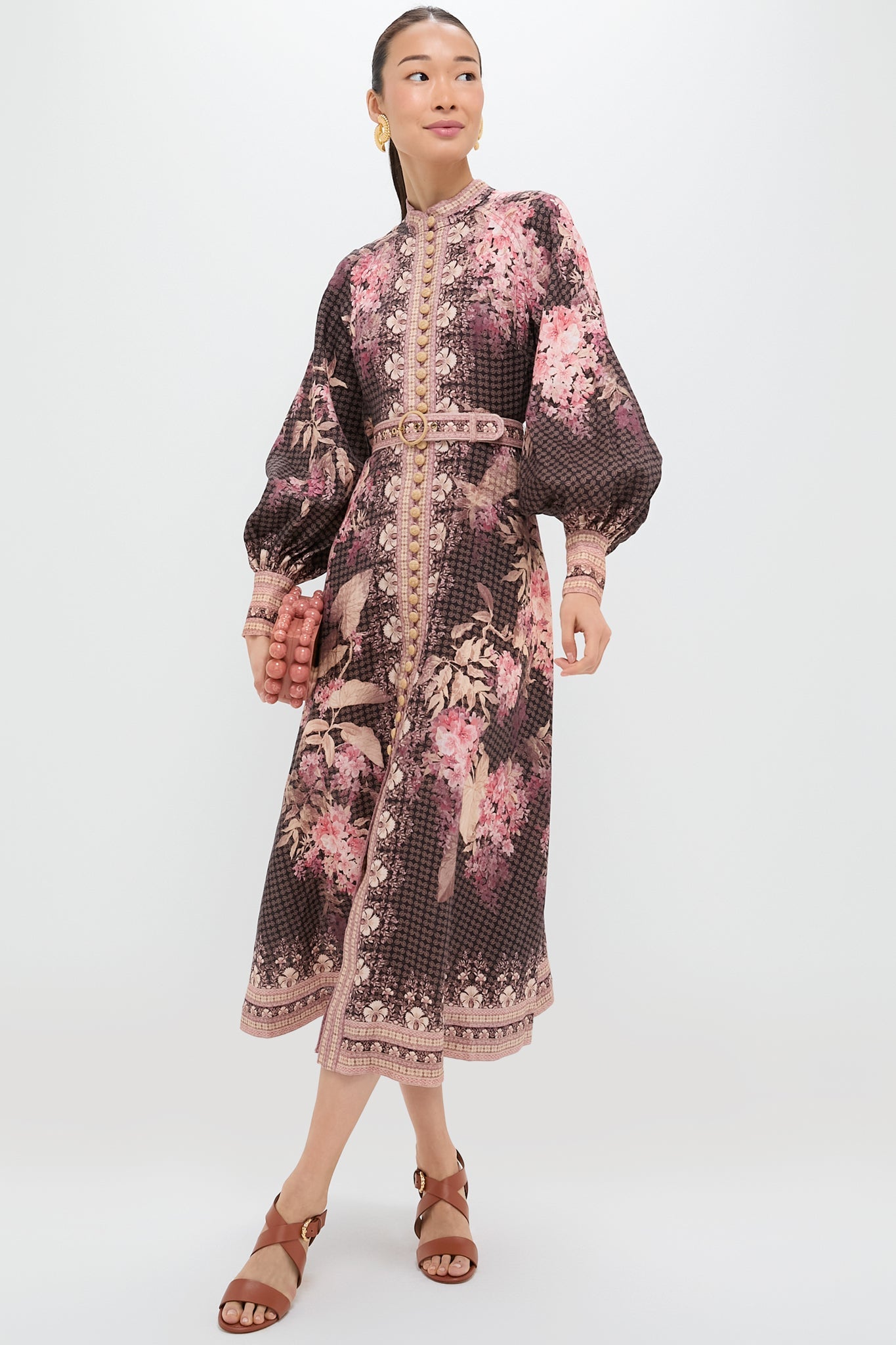 Black Floral Illuminate Buttoned Midi Dress