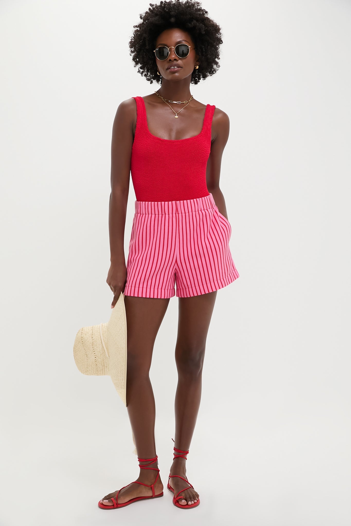 Pink and Red Stripe Pique Wyatt Shorts