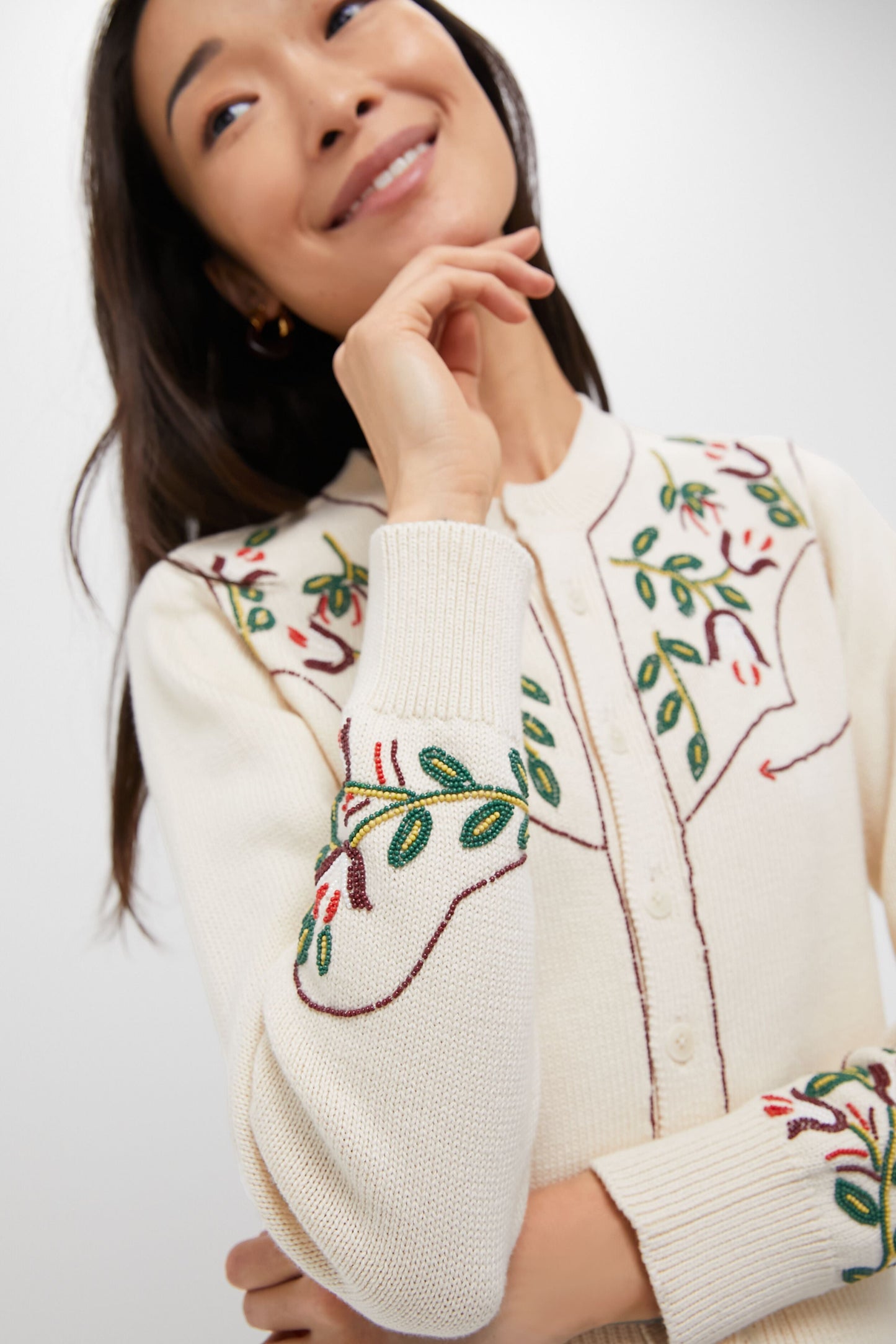 Natural The Western Beaded Cardigan