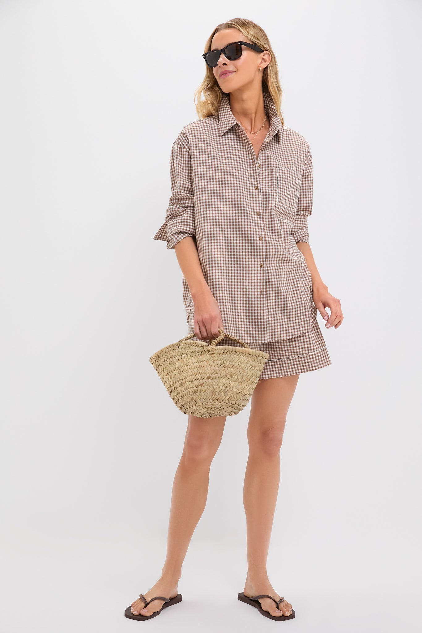 Mocha Cotton Gingham Augusta Shorts