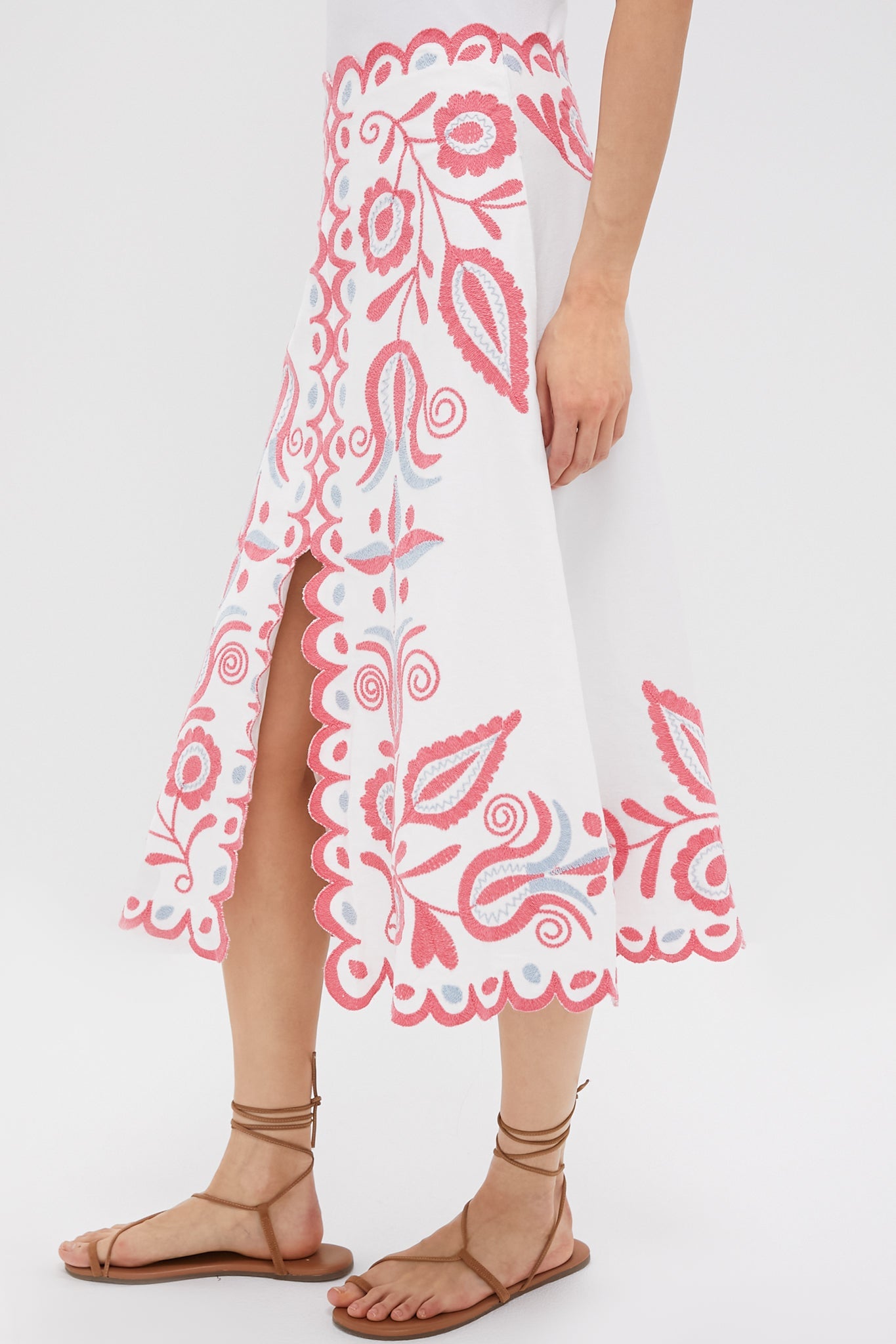 Multi Eevi Embroidered Twill Midi Skirt