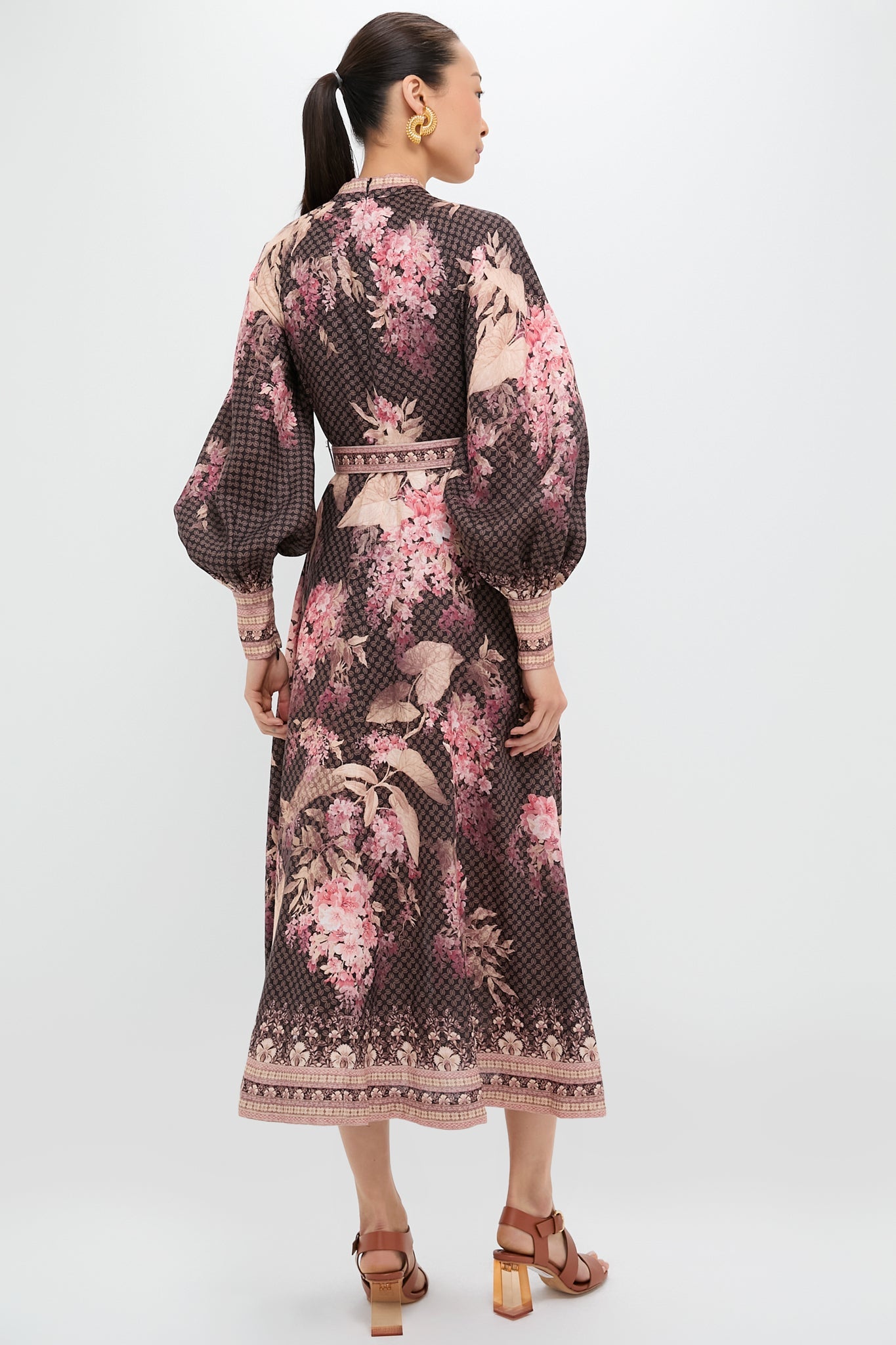 Black Floral Illuminate Buttoned Midi Dress