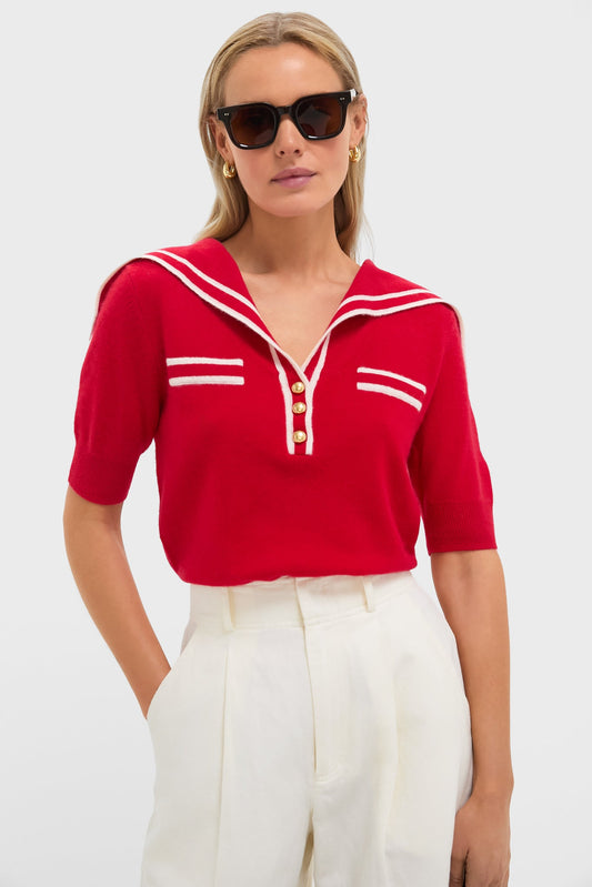 Red and Ivory Cashmere Sailor Sweater