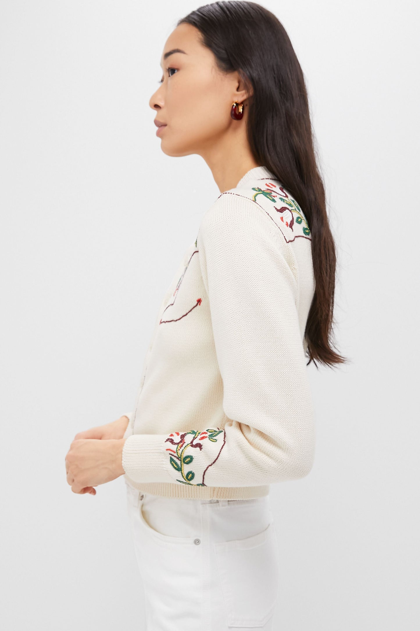 Natural The Western Beaded Cardigan