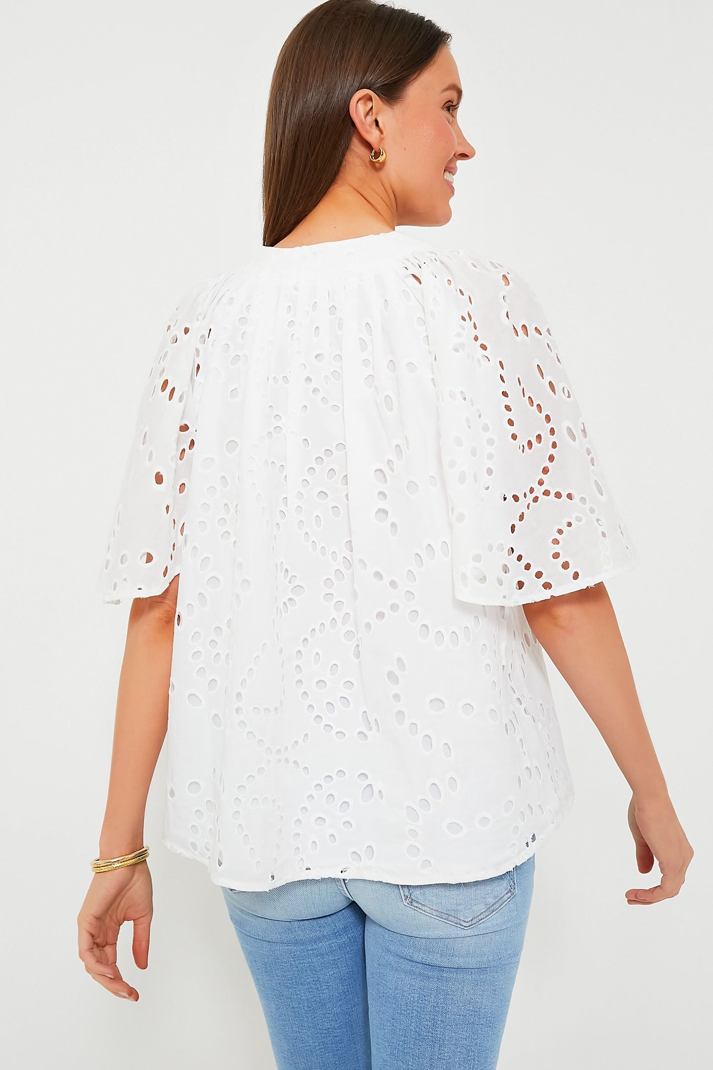 White Eyelet Finley Flutter Sleeve Top