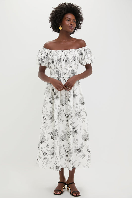 Black & White Floral Smocked Helena Maxi Dress